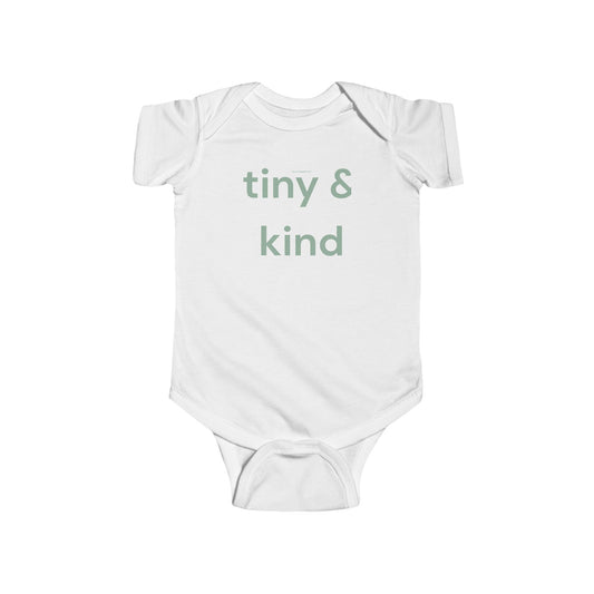 Tiny & Kind Infant Bodysuit — Soft White Baby Onesie with Minimalist Text