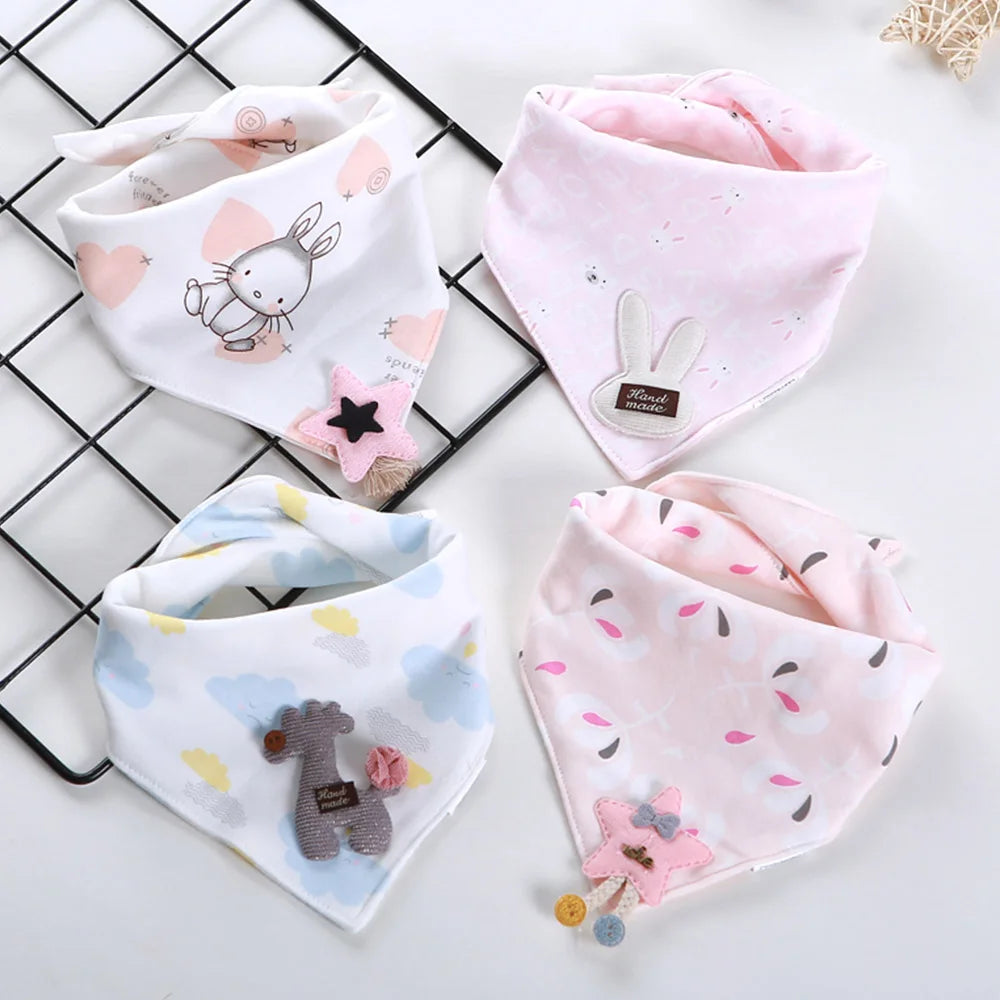 4-Piece Cotton Baby Bibs Set Unisex Drooling Bandana Scarf Burp Cloth for Newborn Infant Boy Girl Toddler Essential Accessories