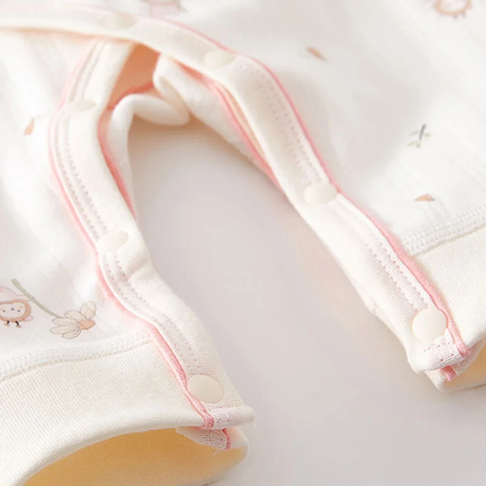 Newborn Unisex Baby Romper 100% Cotton Long Sleeve O-Neck Jumpsuit for Hospital Stay Cute Print Tatting Closure 0-6 Months